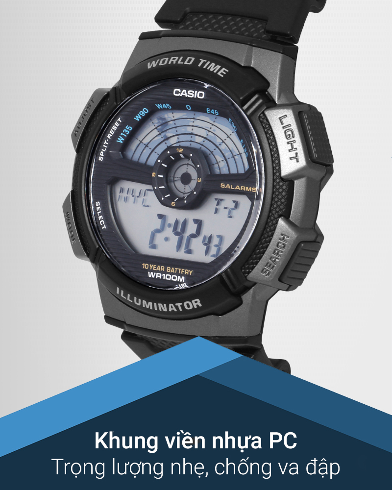 Đồng hồ Nam Casio AE-1100W-1AVSDF có khung viền cứng cáp Đồng hồ Nam Casio AE-1100W-1AVSDF có khung viền cứng cáp