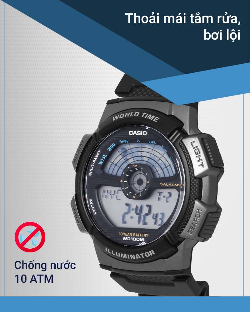 Đồng hồ Nam Casio AE-1100W-1AVSDF có hệ số chống nước 10 ATM Đồng hồ Nam Casio AE-1100W-1AVSDF có hệ số chống nước 10 ATM