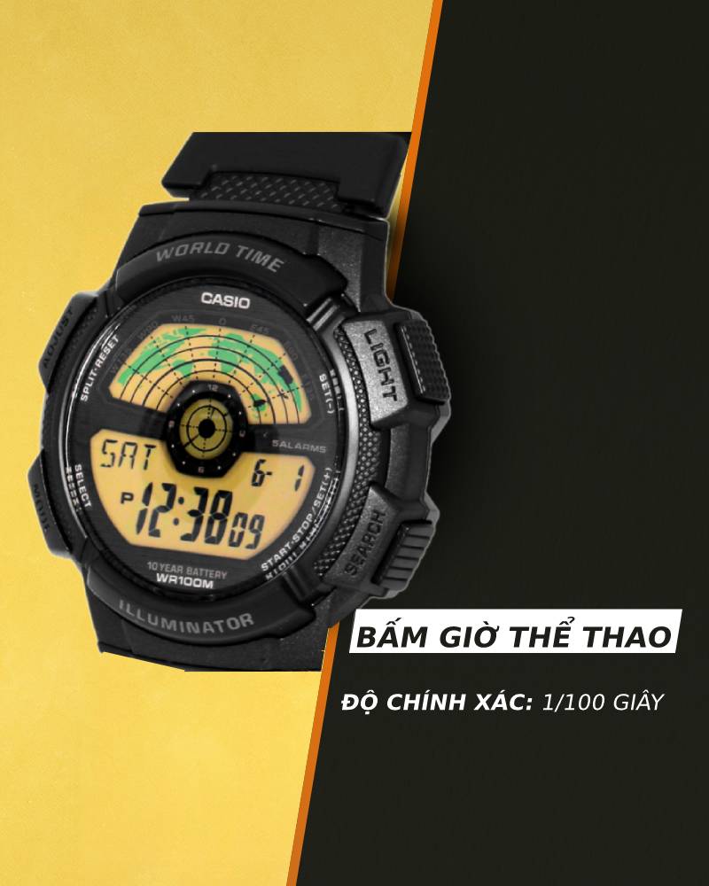 Đồng hồ Nam Casio AE-1100W-1BVSDF có chức năng bấm giờ thể thao