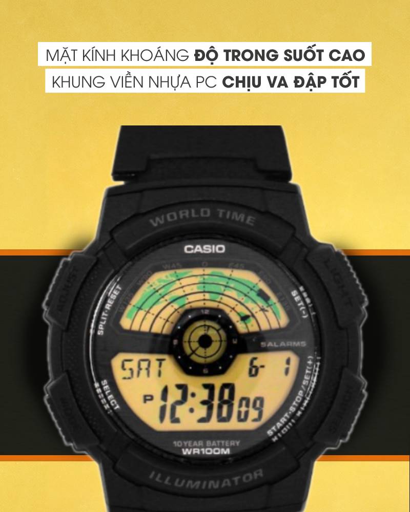 Đồng hồ Nam Casio AE-1100W-1BVSDF có lớp vỏ bền bỉ