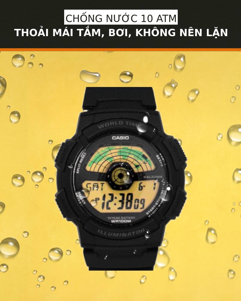 Đồng hồ Nam Casio AE-1100W-1BVSDF có hệ số chống nước 10 ATM