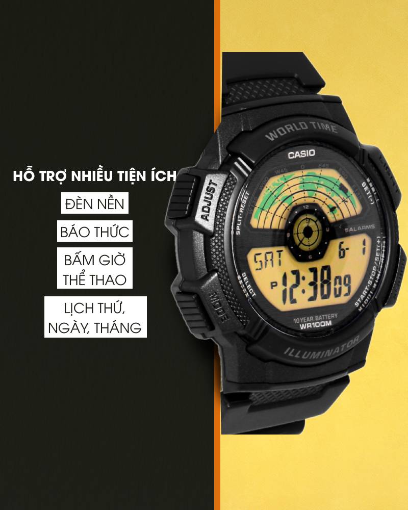 Đồng hồ Nam Casio AE-1100W-1BVSDF có nhiều tiện ích tuyệt vời