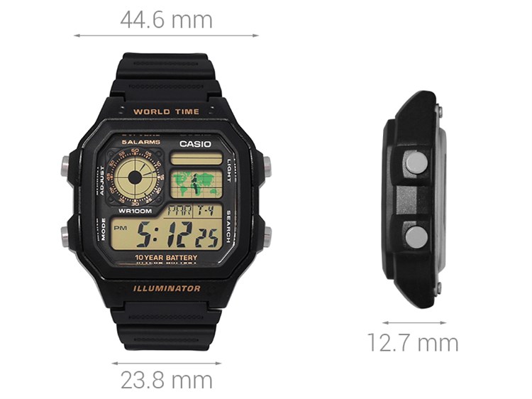 Đồng hồ CASIO 44.6 mm Nam AE-1200WH-1BVDF Màu Đen