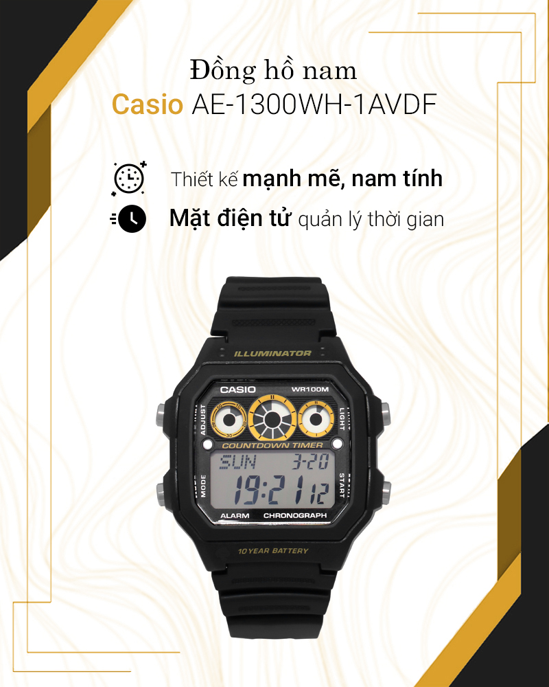 Đồng hồ Nam Casio AE-1300WH-1AVDF đến từ thương hiệu Nhật Bản