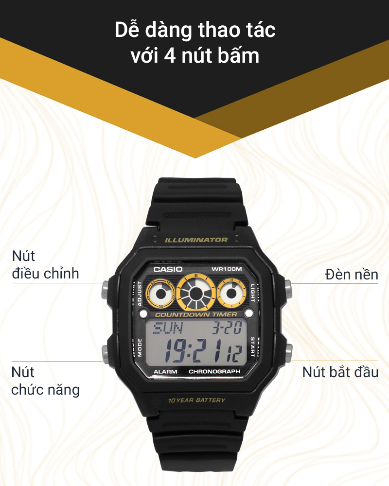 Đồng hồ Nam Casio AE-1300WH-1AVDF dễ dàng thao tác