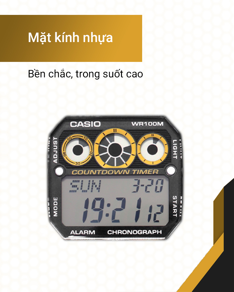 Đồng hồ Nam Casio AE-1300WH-1AVDF có mặt kính nhựa bền chắc