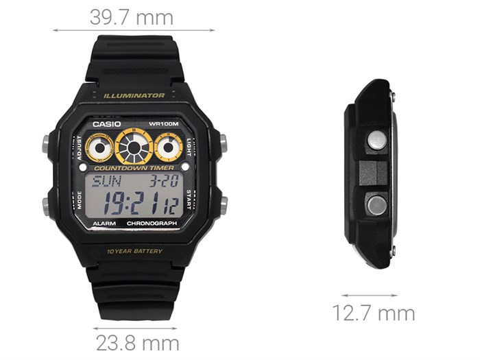 Đồng hồ CASIO 39.7 mm Nam AE-1300WH-1AVDF Màu Đen