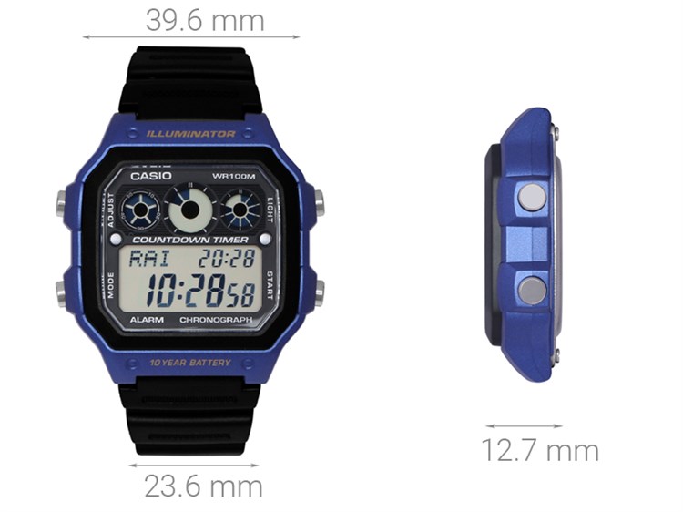 Đồng hồ CASIO 39.6 mm Nam AE-1300WH-2AVDF Màu Đen