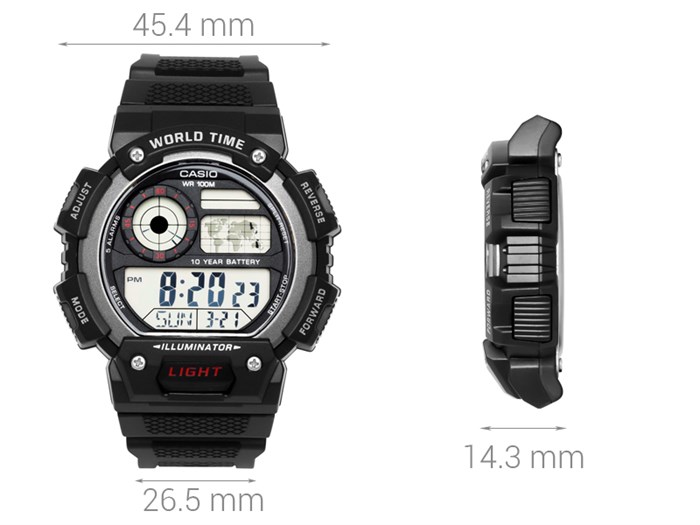 Đồng hồ CASIO 45.4 mm Nam AE-1400WH-1AVDF Màu Đen