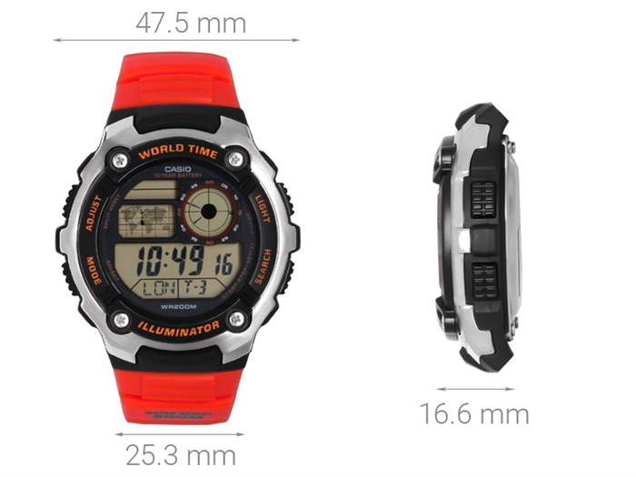 Đồng hồ CASIO 47.5 mm Nam AE-2100W-4AVDF Màu Đỏ