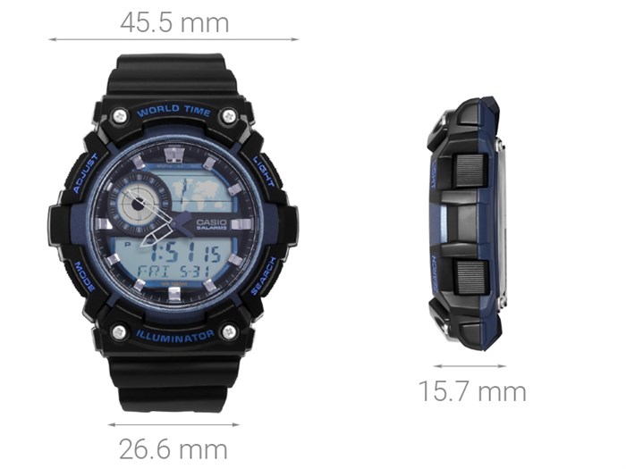 Đồng hồ CASIO 45.5 mm Nam AEQ-200W-2AVDF Màu Đen