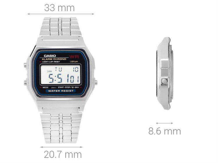 Đồng hồ CASIO 33 mm Unisex A159WA-N1DF Màu Bạc