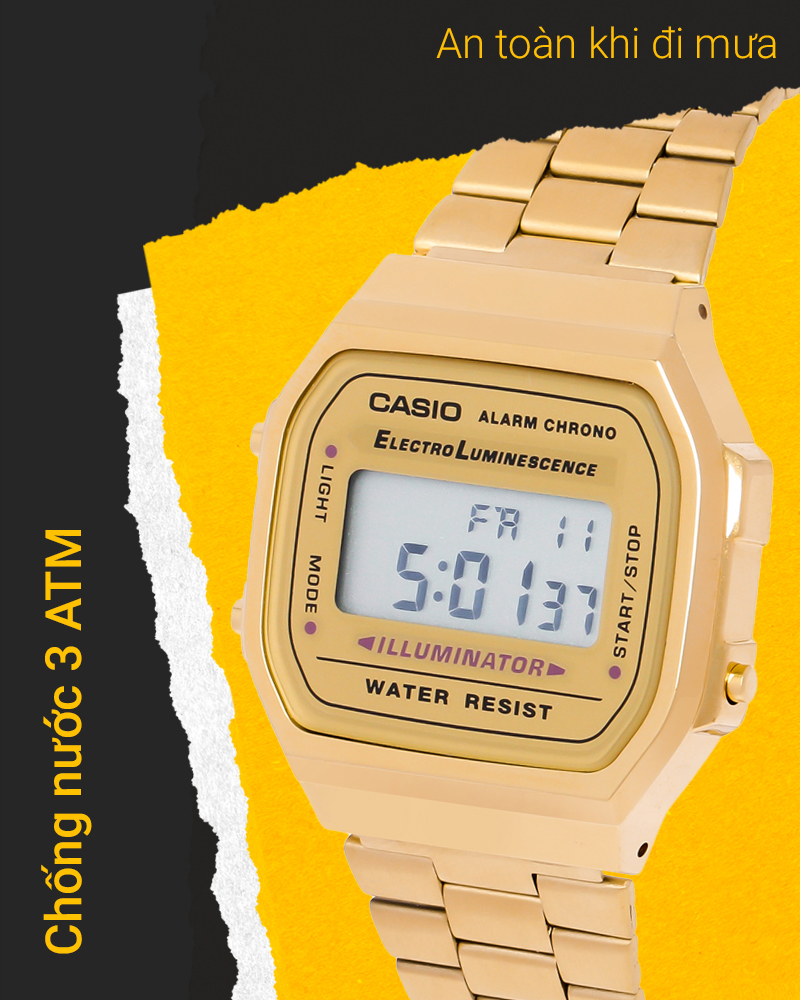 Đồng Hồ Nam/Nữ Casio A168Wg-9Wdf, Chính Hãng, Giá Rẻ, Mẫu Mã Mới