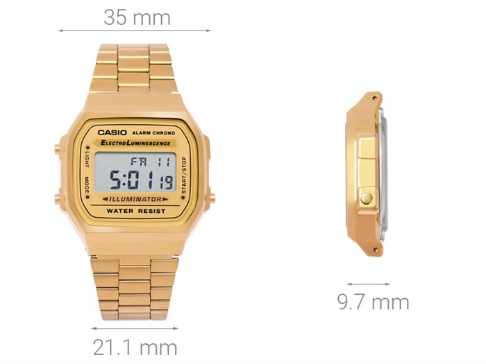 Đồng hồ CASIO 35 mm Unisex A168WG-9WDF Màu Vàng