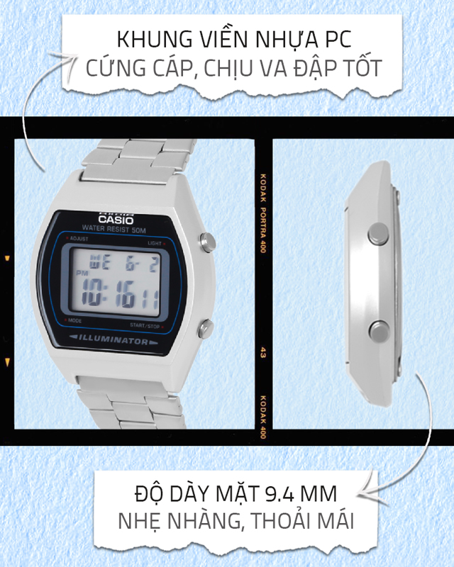 Đồng hồ Unisex Casio B640WD-1AVDF có khung viền nhựa PC không thấm nước Đồng hồ Unisex Casio B640WD-1AVDF có khung viền nhựa PC không thấm nước