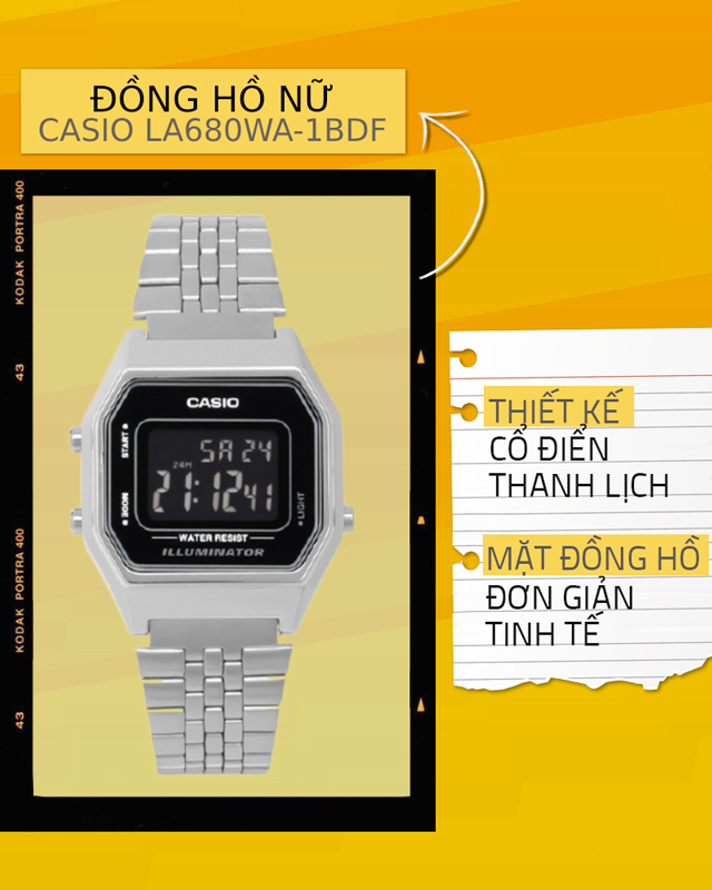 Đồng hồ Unisex Casio LA680WA-1BDF với thiết kế thanh lịch, cổ điển Đồng hồ Unisex Casio LA680WA-1BDF với thiết kế thanh lịch, cổ điển