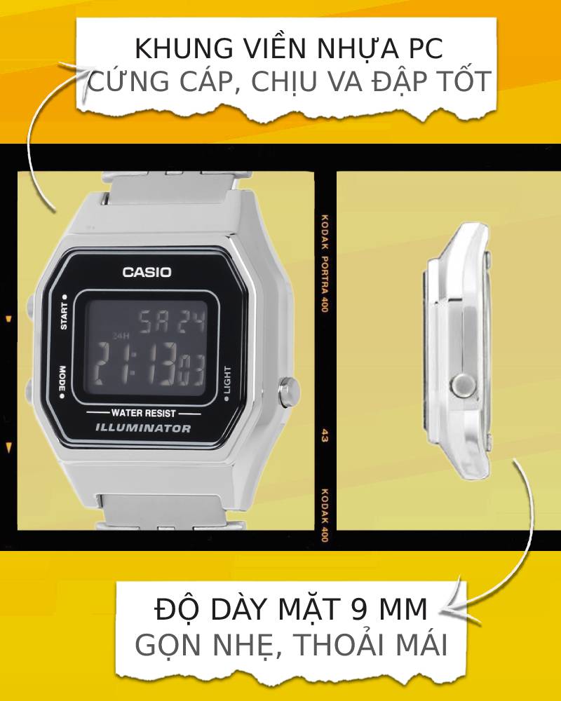 Đồng hồ Unisex Casio LA680WA-1BDF có khung viền cứng cáp, chống va đập tốt Đồng hồ Unisex Casio LA680WA-1BDF có khung viền cứng cáp, chống va đập tốt