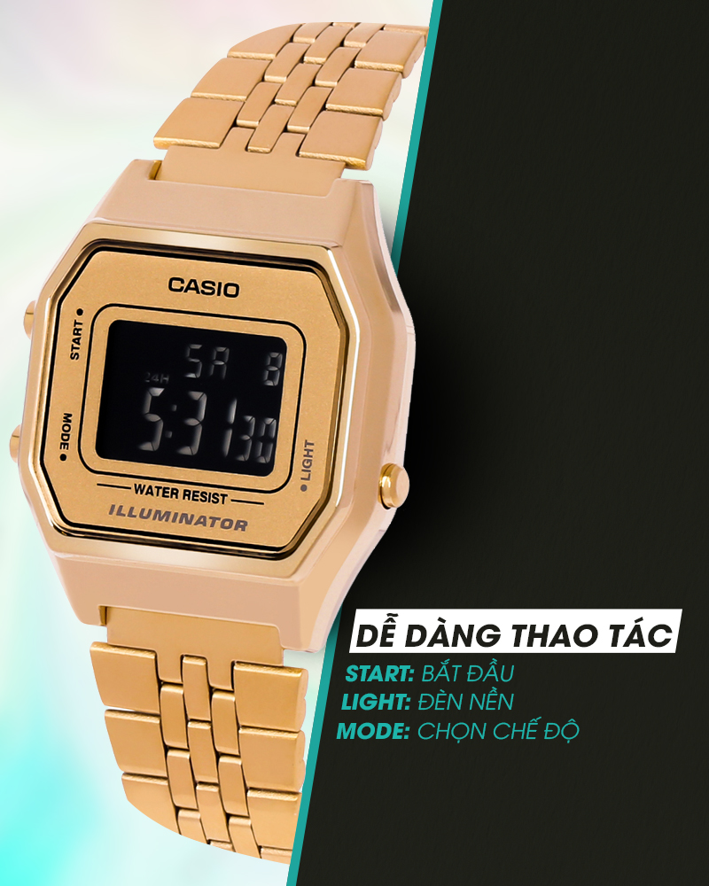 Đồng hồ Unisex Casio LA680WGA-9BDF có nhiều nút bấm dễ thao tác