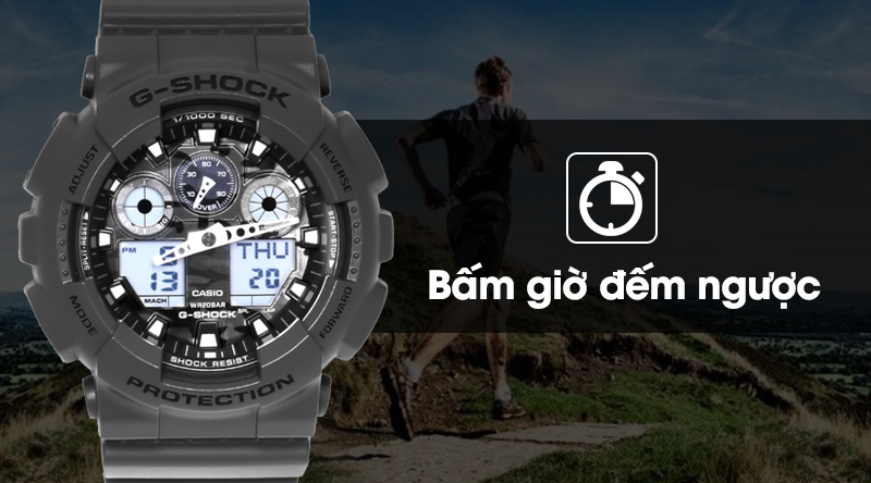 Đồng hồ Nam G-shock GA-100CF-8ADR cùng tính năng bấm giờ đếm ngược