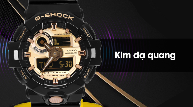 Đồng hồ Nam G-shock GA-710GB-1ADR có kim dạ quang tiện ích Đồng hồ Nam G-shock GA-710GB-1ADR có kim dạ quang tiện ích