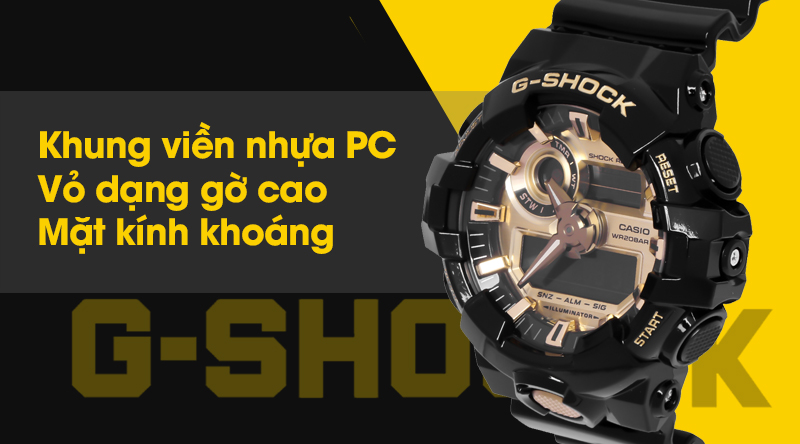 Đồng hồ Nam G-shock GA-710GB-1ADR có mặt kính cứng cáp, khung viền bền bỉ Đồng hồ Nam G-shock GA-710GB-1ADR có mặt kính cứng cáp, khung viền bền bỉ