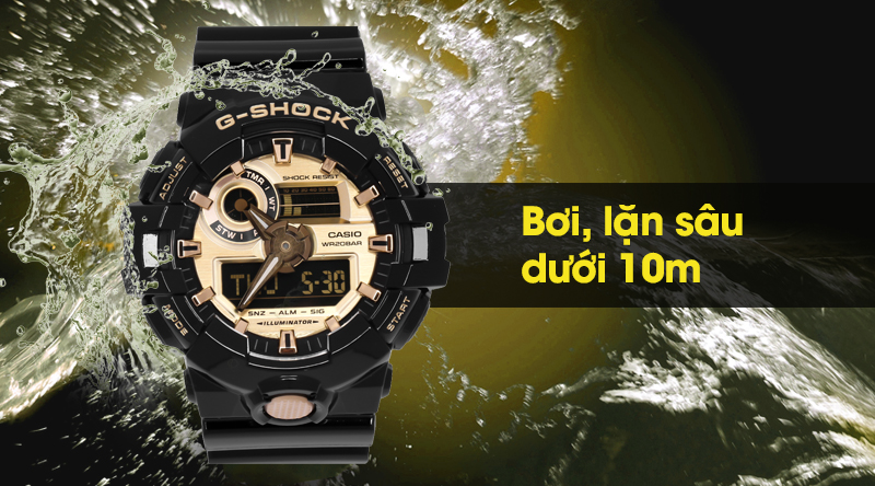 Đồng hồ Nam G-shock GA-710GB-1ADR có hệ số chống nước 20 ATM Đồng hồ Nam G-shock GA-710GB-1ADR có hệ số chống nước 20 ATM