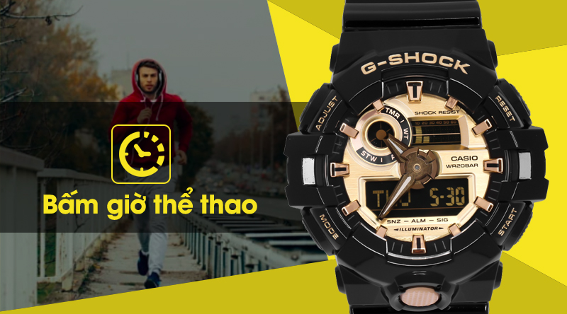 Đồng hồ Nam G-shock GA-710GB-1ADR có tính năng bấm giờ thể thao Đồng hồ Nam G-shock GA-710GB-1ADR có tính năng bấm giờ thể thao