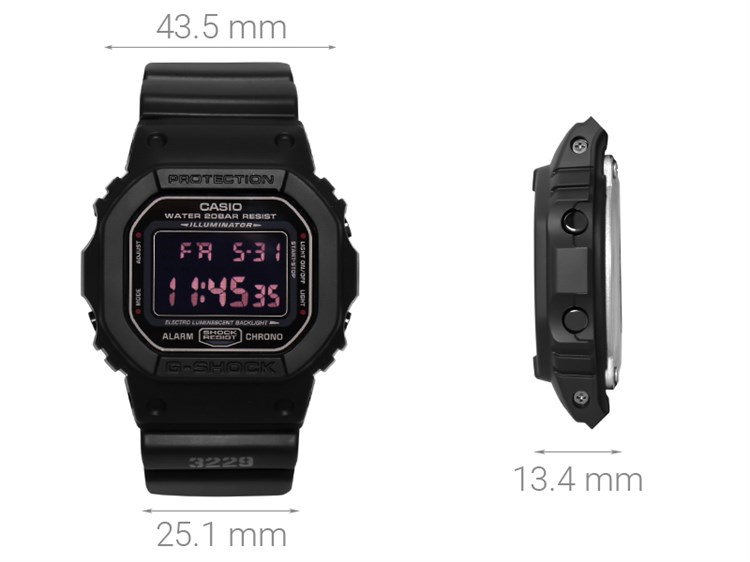 Đồng hồ G-SHOCK 5600 43.5 mm Nam DW-5600MS-1DR Màu Đen