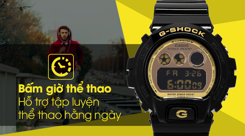 Đồng hồ Nam G-shock DW-6900CB-1DS có tinh năng bấm giờ thể thao Đồng hồ Nam G-shock DW-6900CB-1DS có tinh năng bấm giờ thể thao