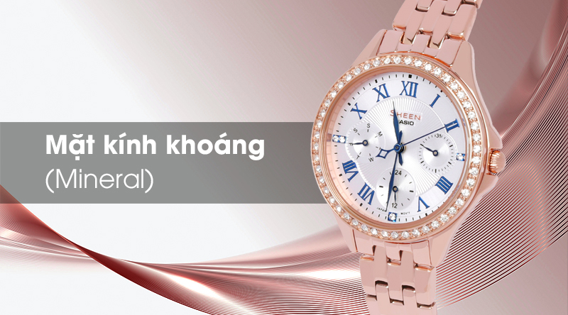 Đồng hồ Nữ Sheen Casio SHE-3062PG-7AUDF có mặt kính bằng khoáng Đồng hồ Nữ Sheen Casio SHE-3062PG-7AUDF có mặt kính bằng khoáng