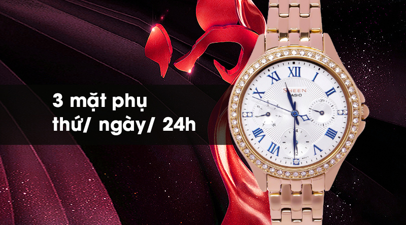 Đồng hồ Nữ Sheen Casio SHE-3062PG-7AUDF với 3 mặt phụ tiện ích Đồng hồ Nữ Sheen Casio SHE-3062PG-7AUDF với 3 mặt phụ tiện ích