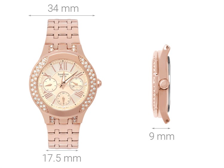 Đồng hồ SHEEN CASIO 34 mm Nữ SHE-3809PG-9AUDR Màu Vàng Hồng