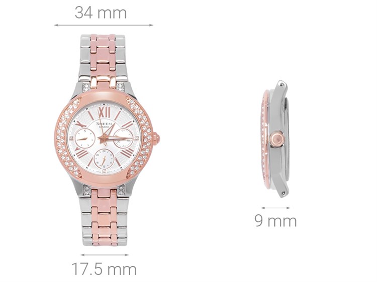 Đồng hồ SHEEN CASIO 34 mm Nữ SHE-3809SG-7AUDR Màu Vàng Hồng