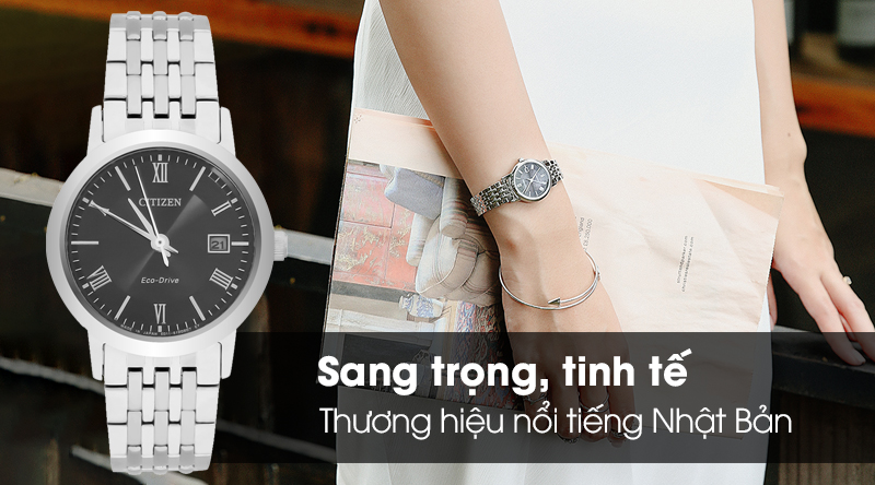 Đồng hồ Eco-Drive Nữ dây kim loại CITIZEN EW1580-50E Đen sang trọng , tinh tế Đồng hồ Eco-Drive Nữ dây kim loại CITIZEN EW1580-50E Đen sang trọng , tinh tế