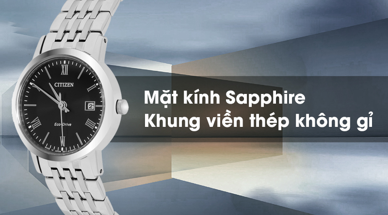 Đồng hồ Eco-Drive Nữ dây kim loại CITIZEN EW1580-50E Đen mặt kính Sapphire Đồng hồ Eco-Drive Nữ dây kim loại CITIZEN EW1580-50E Đen mặt kính Sapphire