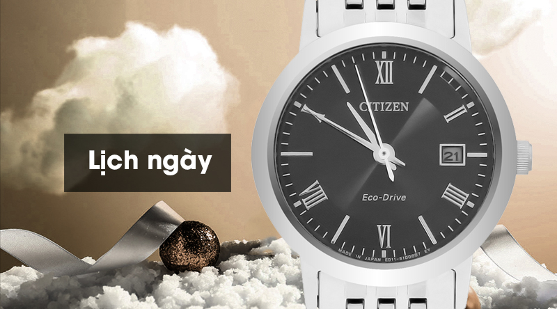 Đồng hồ Eco-Drive Nữ dây kim loại CITIZEN EW1580-50E Đen, có lịch ngày. Đồng hồ Eco-Drive Nữ dây kim loại CITIZEN EW1580-50E Đen, có lịch ngày.
