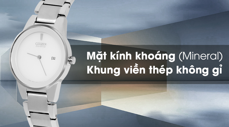 Đồng hồ Nữ Citizen GA1050-51A - Eco-Drive có mặt kính chịu lực tốt cùng khung viền chắc chắn