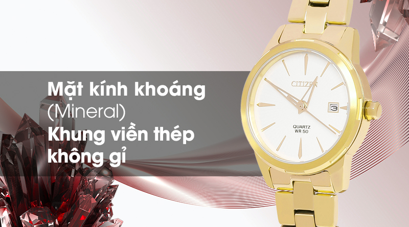 Đồng hồ nữ Citizen EU6073-53A có mặt kính khoáng bền bỉ, khung viền chắc chắn Đồng hồ nữ Citizen EU6073-53A có mặt kính khoáng bền bỉ, khung viền chắc chắn