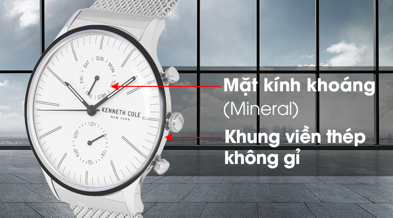 Đồng hồ nam Kenneth Cole KC50585006 có khung viền bền bỉ, mặt kính chịu lực tốt