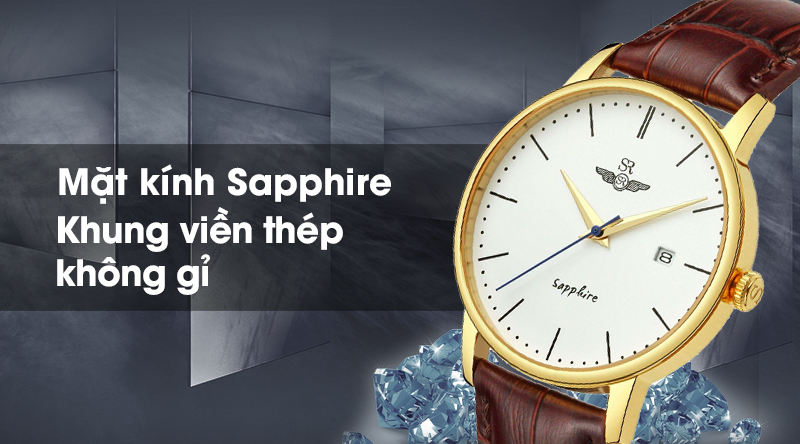 Đồng hồ nam SR Watch SG1055.4602TE có mặt kính chống trầy xước, khung viền bền bỉ