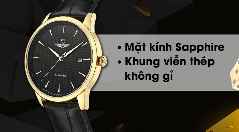 Đồng hồ nam SR Watch SG5751.4601 sở hữu mặt kính Sapphire, khung viền bằng thép chống gỉ