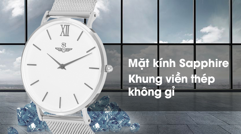 Đồng hồ nam SR Watch SG1085.1102 có mặt kính cao cấp, khung viền cứng cáp