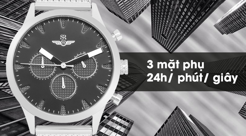 Đồng hồ nam SR Watch SG5561.1101 có 3 mặt phụ cho thông tin về 24h/ phút/ giây rất tiện lợi Đồng hồ nam SR Watch SG5561.1101 có 3 mặt phụ cho thông tin về 24h/ phút/ giây rất tiện lợi