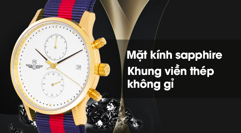 Đồng hồ nam SR Watch SG5881.4602 được trang bị mặt kính có độ cứng cao, khung viền chống oxi hóa