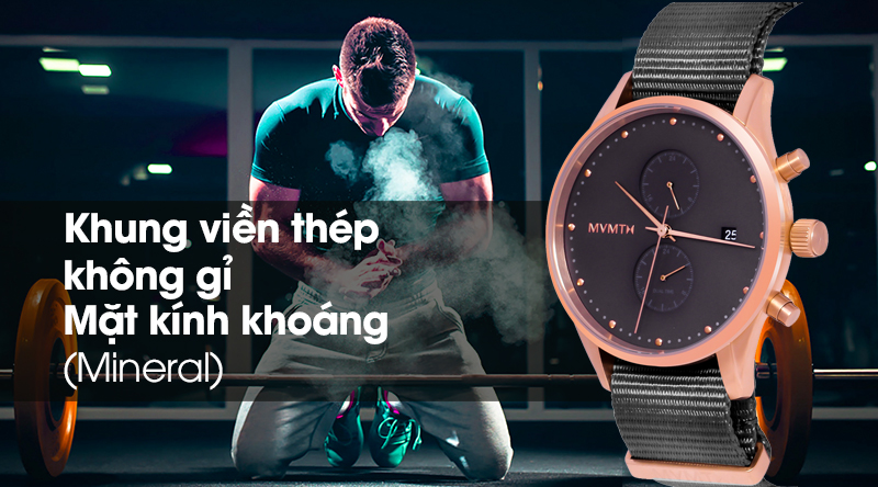 Đồng hồ Nam MVMT D-MV01-RGGR2 có khung viền thép không gỉ và mặt kính khoáng