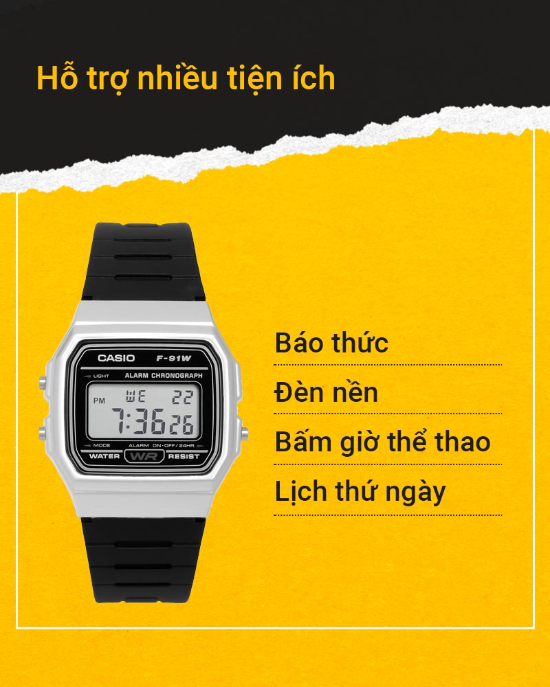Đồng hồ nam Casio F-91WM-7ADF với nhiều tính năng tiện lợi