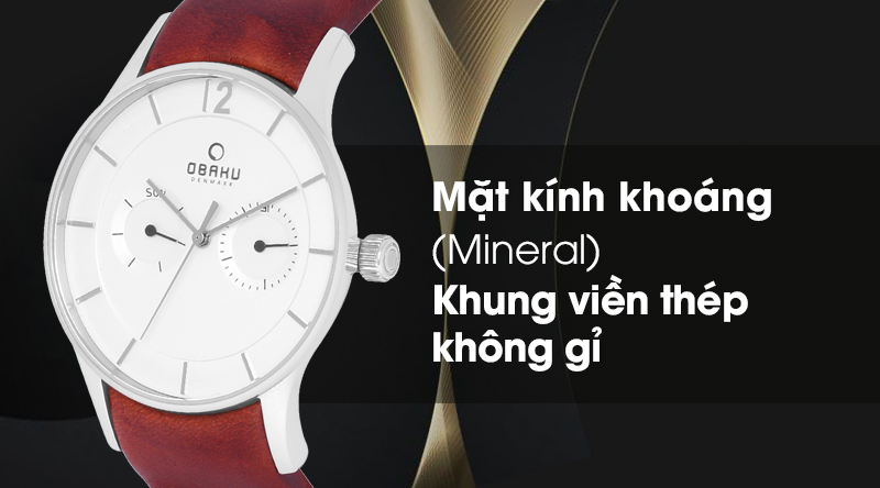Đồng hồ nam Obaku V175GMCIRN có mặt kính bền bỉ, khung viền cứng cáp