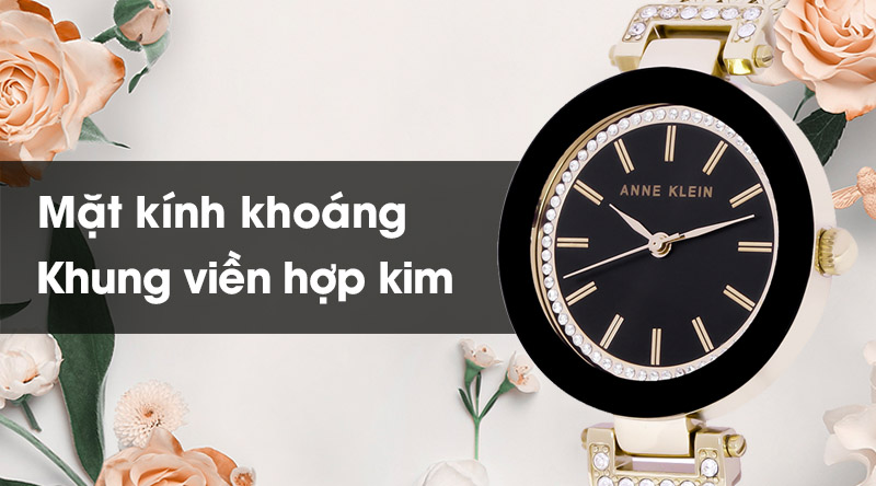 Đồng hồ nữ Anne Klein AK/1906BKGB có mặt kính chịu lực tốt, khung viền chống ăn mòn Đồng hồ nữ Anne Klein AK/1906BKGB có mặt kính chịu lực tốt, khung viền chống ăn mòn