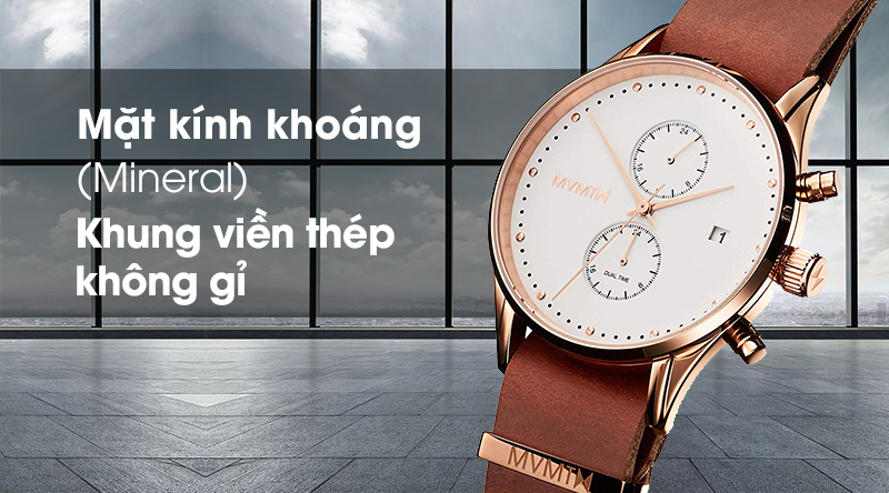 Đồng hồ nam MVMT D-MV01-RGNA2 có mặt kính bền bỉ, khung viền chống ăn mòn