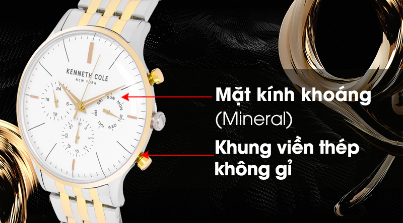 Đồng hồ nam Kenneth Cole KC50586003 với mặt kính khoáng và khung viền thép không gỉ